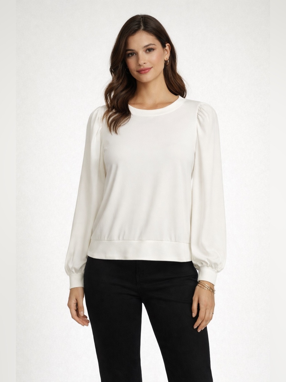 White House Black Market Blouson Sleeve Crew Neck Top NWT blouse